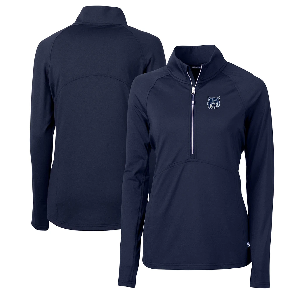 Women's Cutter & Buck Navy New Hampshire Wildcats Adapt Eco Knit Stretch Recycled Half-Zip Pullover Top