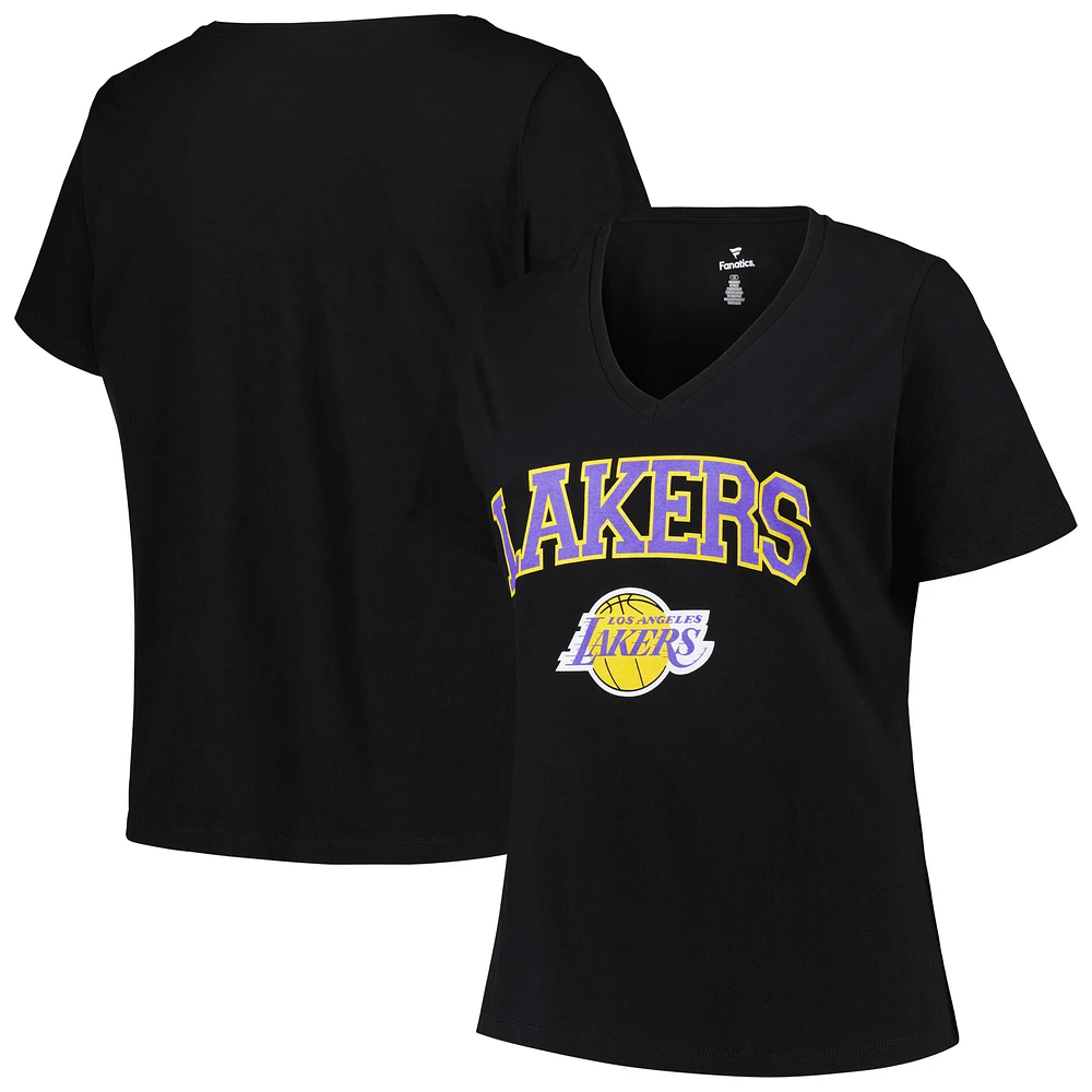 Women's Profile Black Los Angeles Lakers Plus Size Arch Over Logo V-Neck T-Shirt