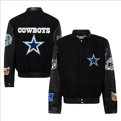 Men's Jeff Hamilton Black Dallas Cowboys Wool & Leather Full-Snap Varsity Jacket