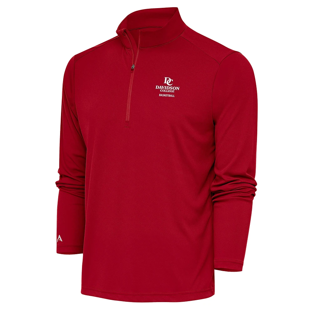 Men's Antigua Red Davidson Wildcats Tribute Basketball Quarter-Zip Jacket
