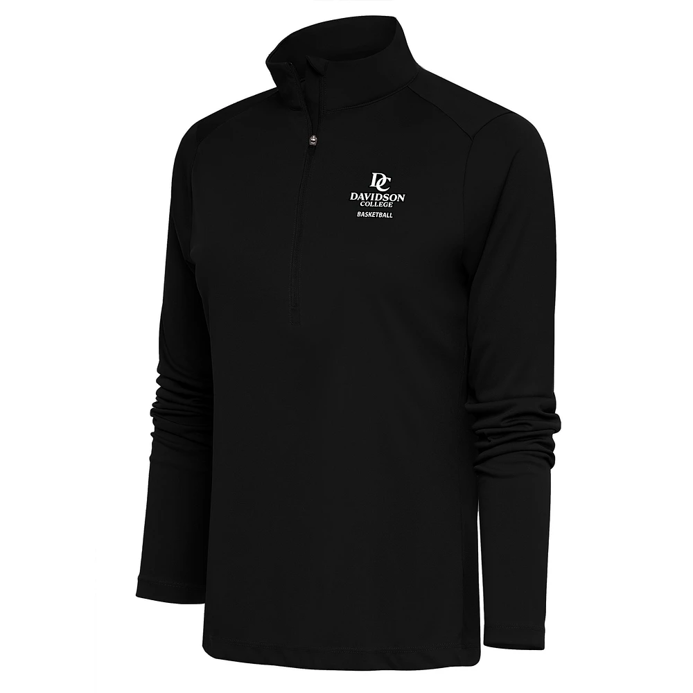 Women's Antigua Black Davidson Wildcats Basketball Tribute Half-Zip Pullover Top