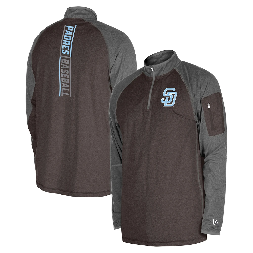 Men's New Era Brown San Diego Padres Father's Day Raglan Quarter-Zip Top