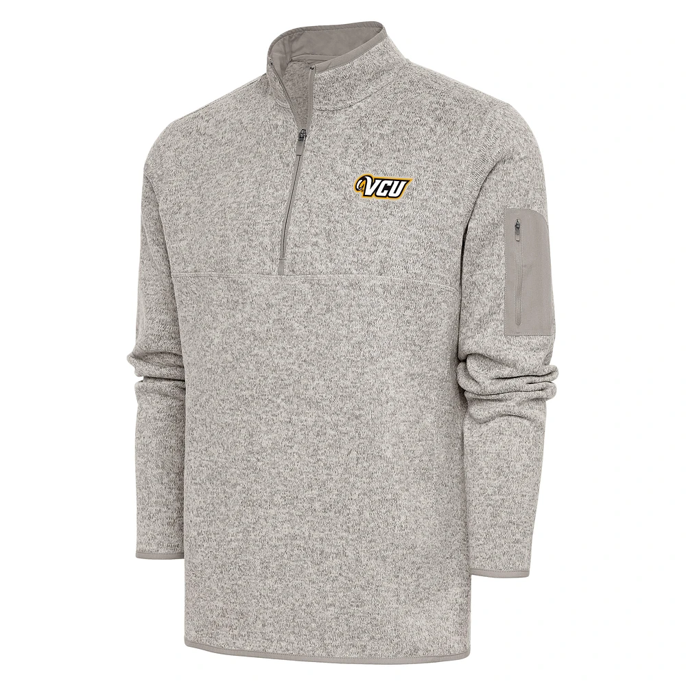 Men's Antigua Oatmeal VCU Rams Fortune Quarter-Zip Pullover Jacket