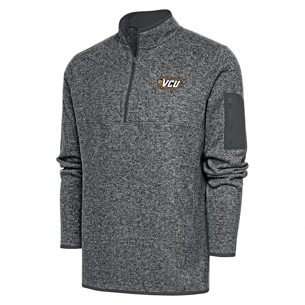 Men's Antigua Heather Charcoal VCU Rams Fortune Quarter-Zip Jacket