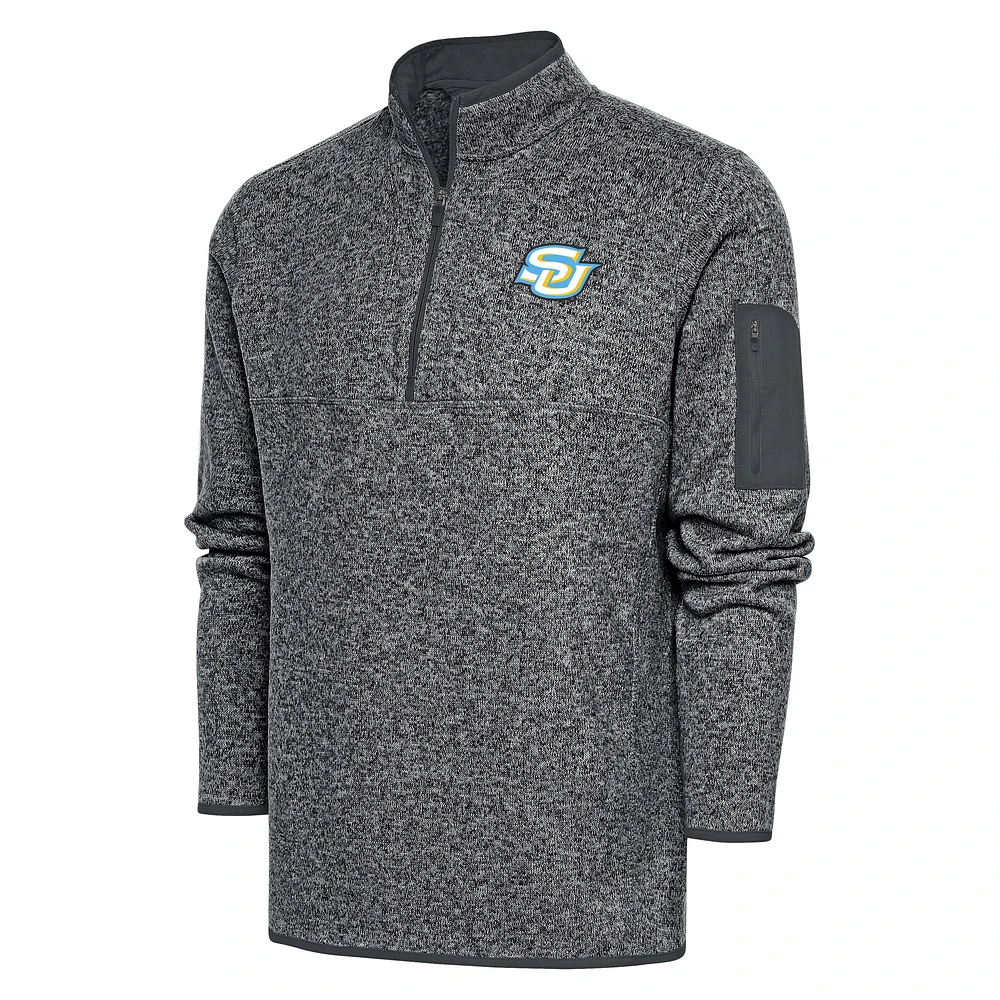 Men's Antigua Heather Charcoal Southern University Jaguars Fortune Quarter-Zip Jacket