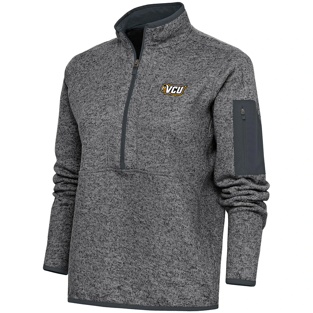 Women's Antigua Heather Charcoal VCU Rams Fortune Half-Zip Jacket