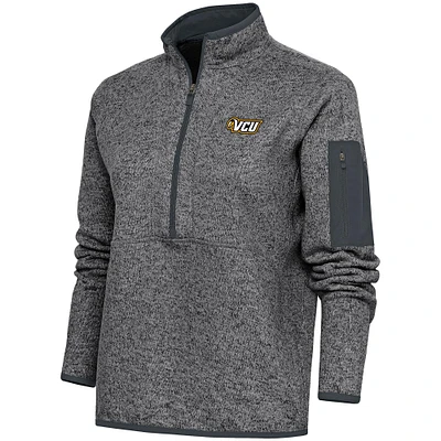 Women's Antigua Heather Charcoal VCU Rams Fortune Half-Zip Jacket