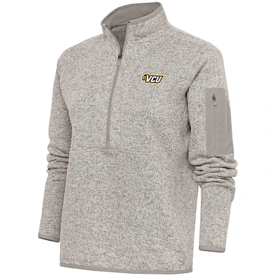 Women's Antigua Oatmeal VCU Rams Fortune Half-Zip Jacket