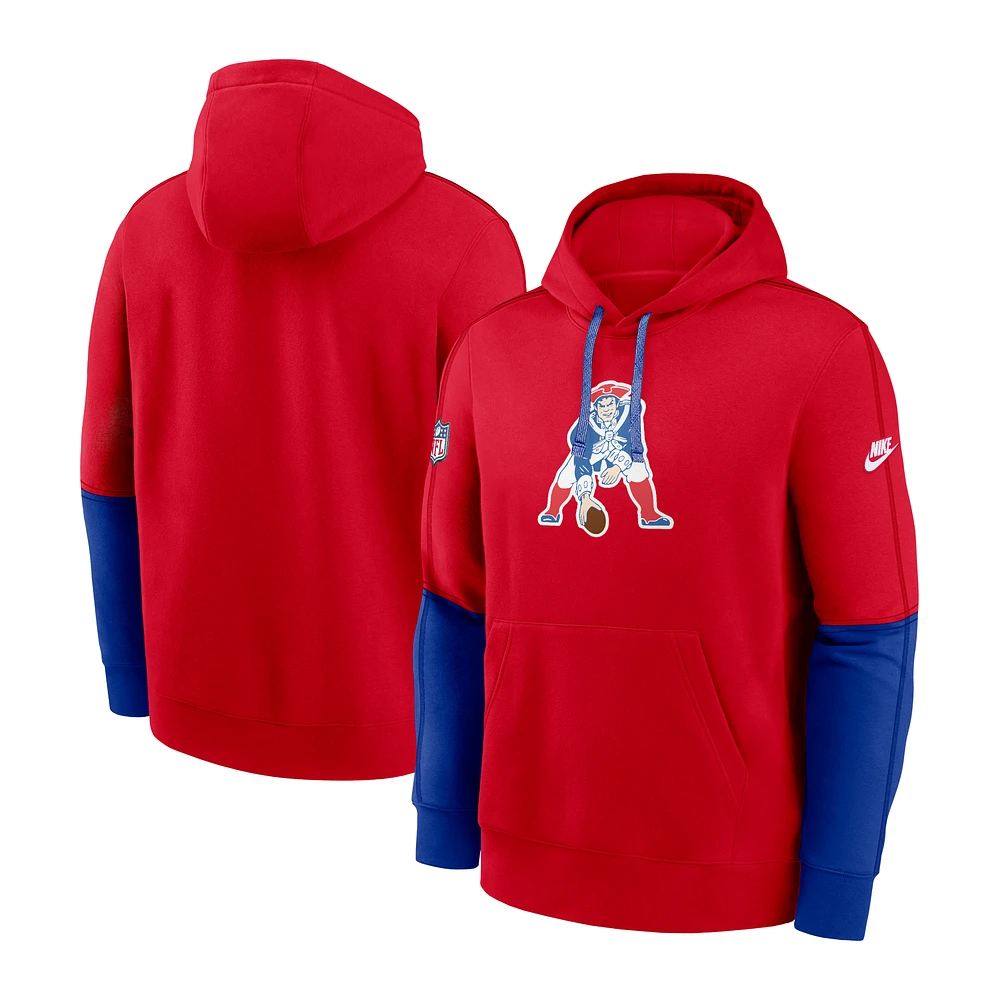 Men's Nike Red New England Patriots Throwback Logo Club Tri-Blend Pullover Hoodie