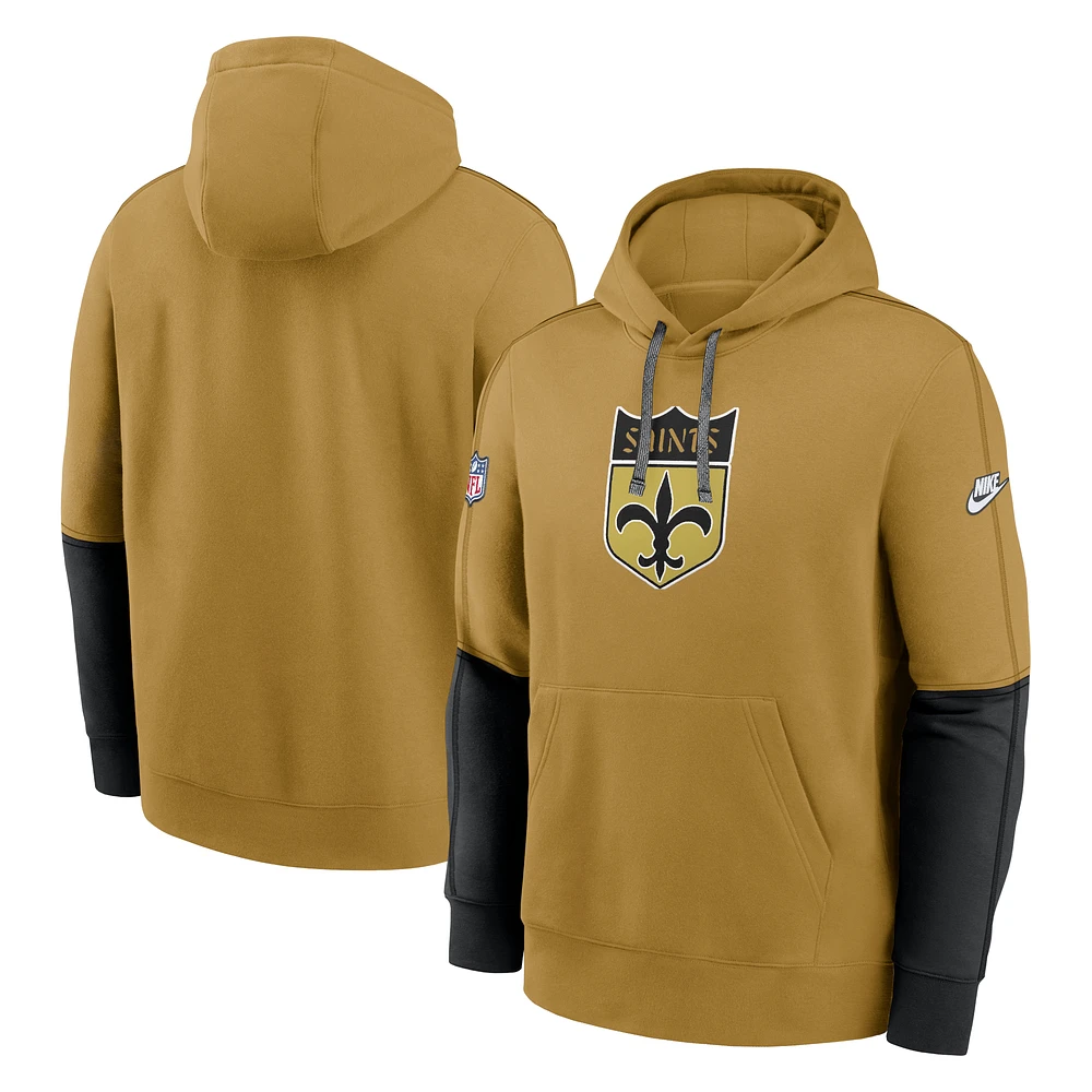Men's Nike Gold New Orleans Saints Throwback Logo Club Tri-Blend Pullover Hoodie