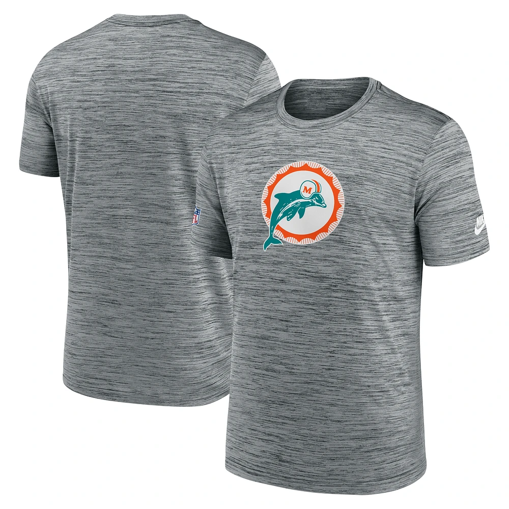 Men's Nike Gray Miami Dolphins Sideline Velocity Throwback Logo Performance T-Shirt