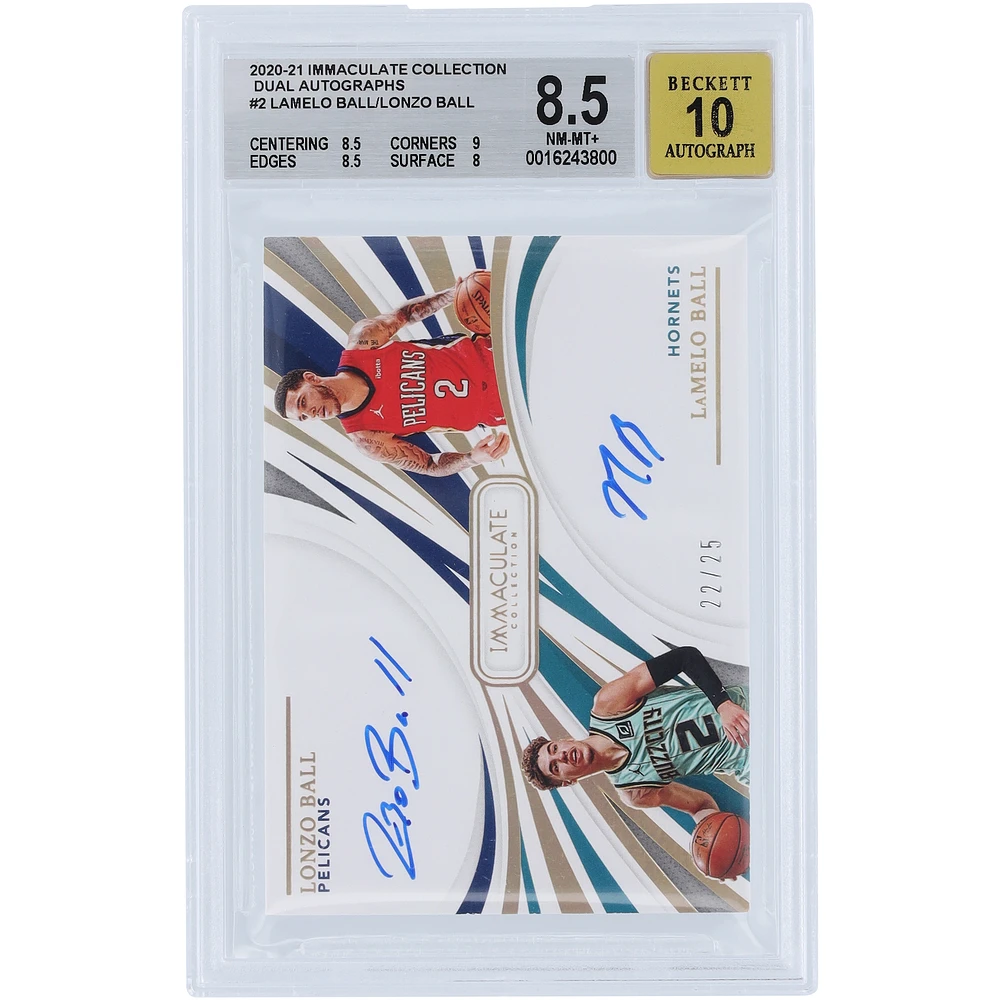 Lonzo Ball New Orleans Pelicans & LaMelo Ball Charlotte Hornets Autographed 2020-21 Panini Immaculate Collection Dual Auto #DA-LLA #22/25 BGS Authenticated 8.5/10 Rookie Card - 8.5,9,8.5,8 Subgrades