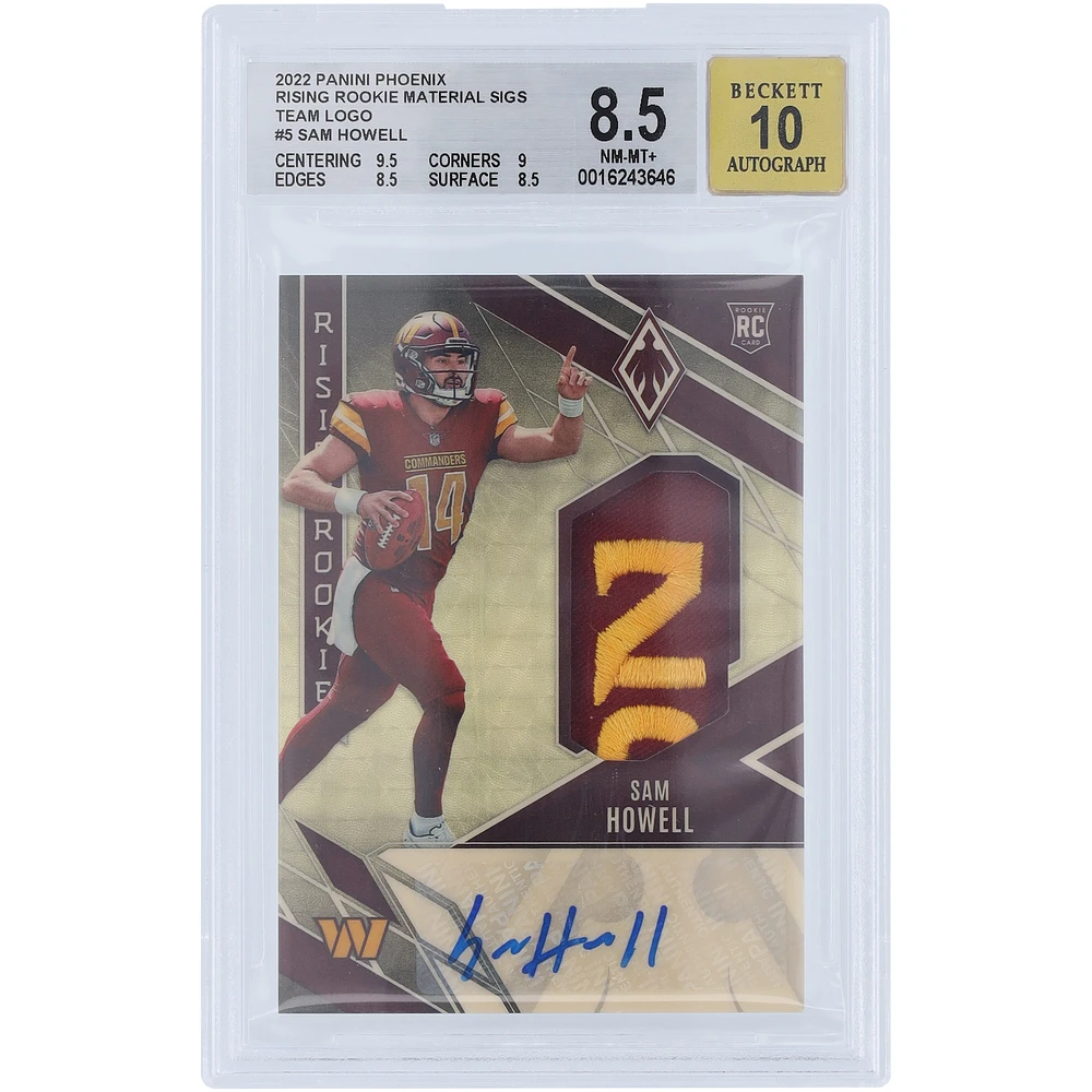 Sam Howell Washington Commanders Autographed 2022 Panini Phoenix Logo Relic #RMS-SH #1/1 BGS Authenticated 8.5/10 Rookie Card - 9.5,9,8.5,8.5 Subgrades