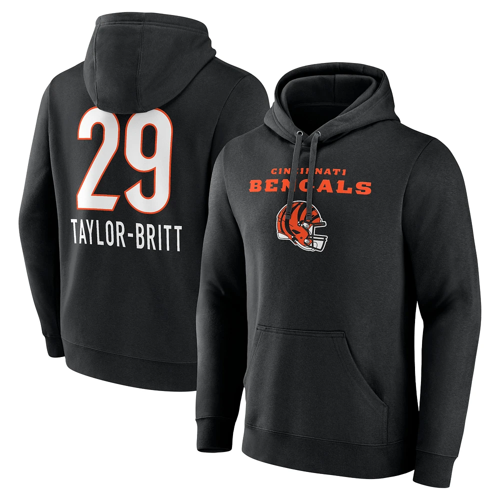 Men's Cam Taylor-Britt Black Cincinnati Bengals Team Wordmark Player Name & Number Pullover Hoodie