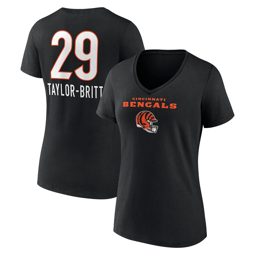 Women's Cam Taylor-Britt Black Cincinnati Bengals Team Wordmark Player Name & Number V-Neck T-Shirt