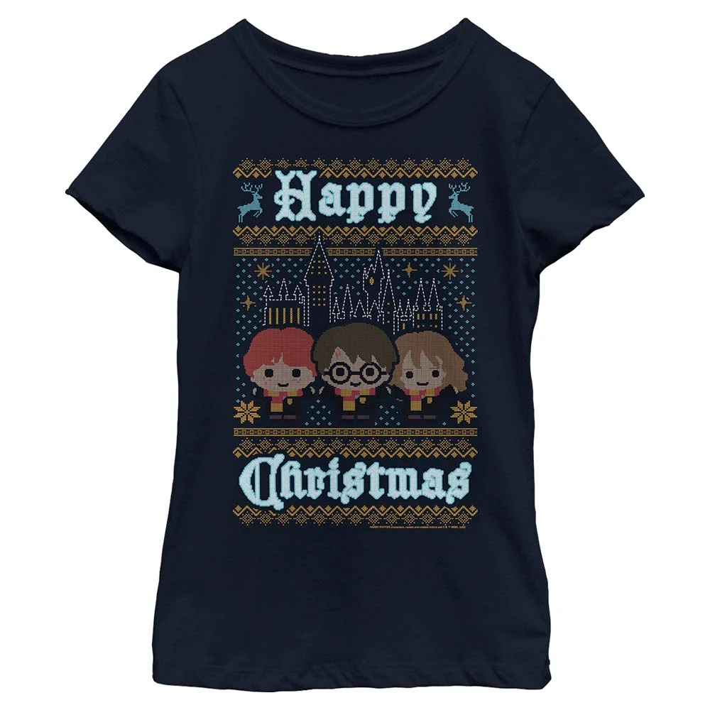 Girl's Youth Mad Engine Navy Harry Potter and the Deathly Hallows Chibi Intarsia Sweater Graphic T-Shirt