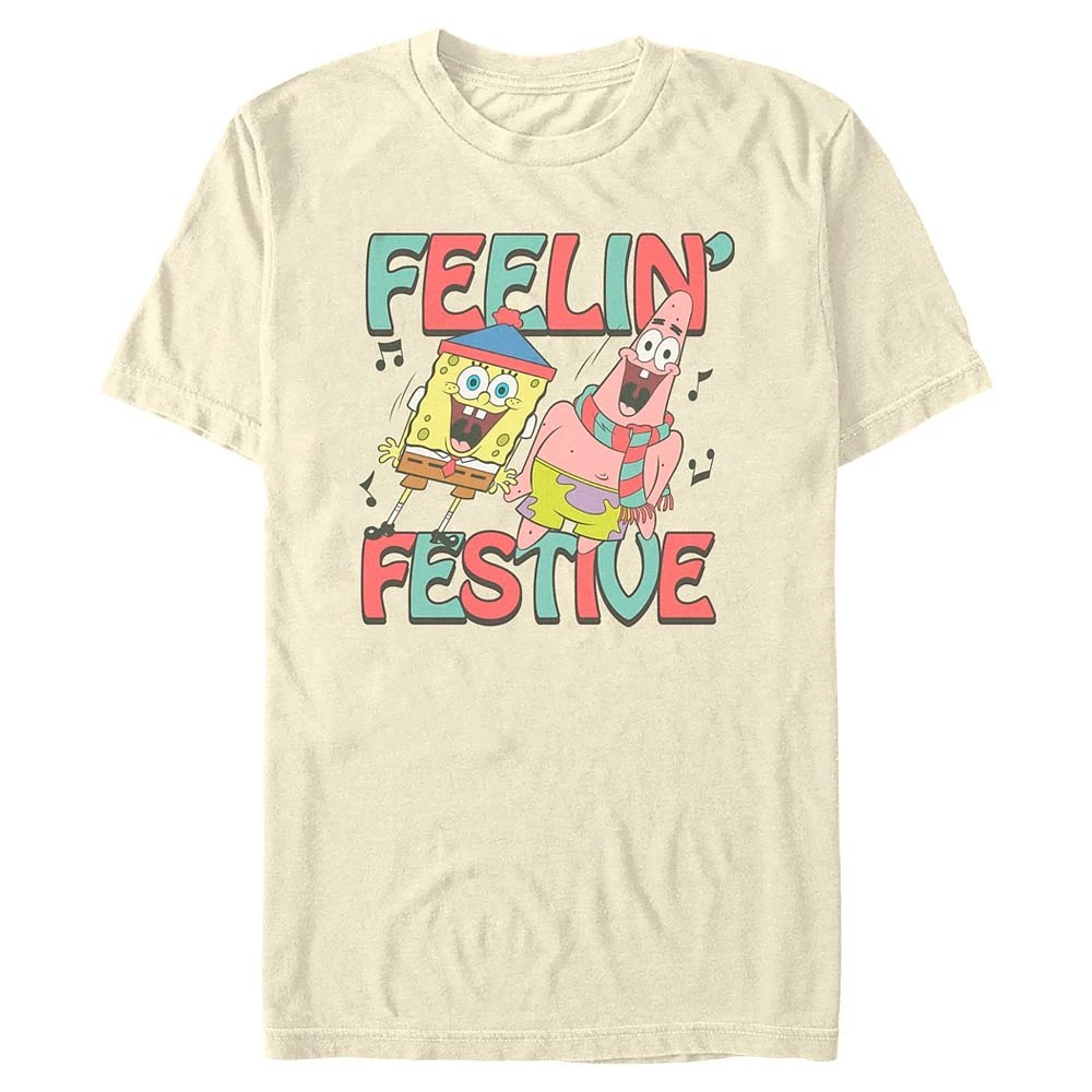 Men's Mad Engine Natural SpongeBob SquarePants Feelin' Festive Graphic T-Shirt