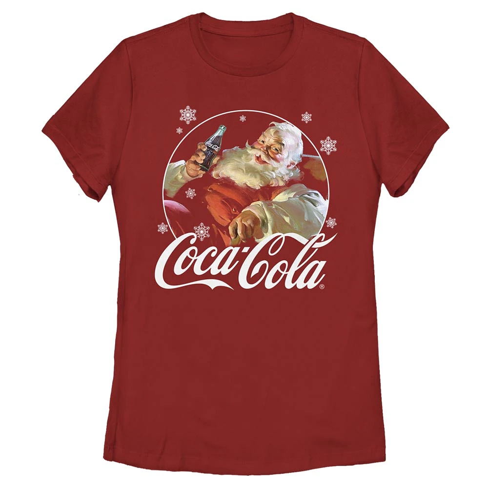 Women's Mad Engine Red Coca-Cola Santa Logo Graphic T-Shirt
