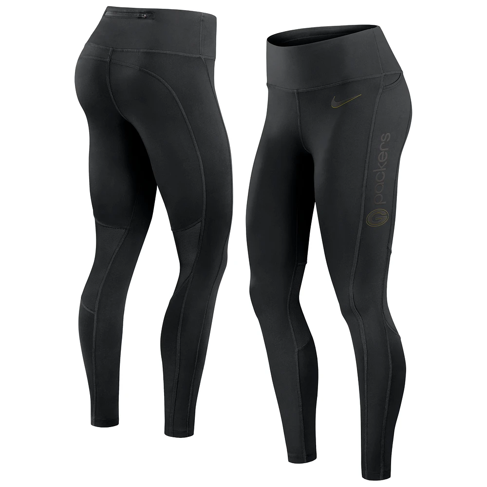 Women's Nike Black Green Bay Packers Edge Wordmark Performance Leggings
