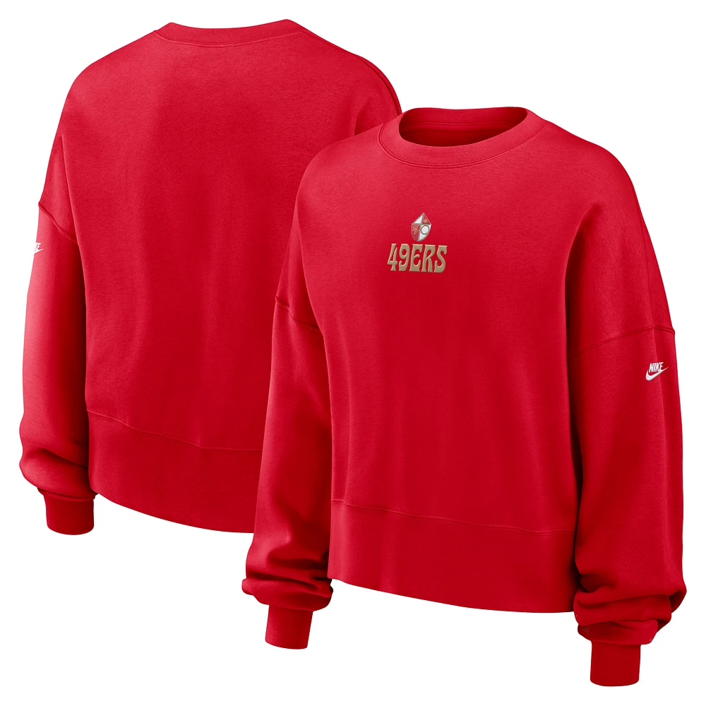Women's Nike Scarlet San Francisco 49ers Oversized Rewind Pullover Sweatshirt