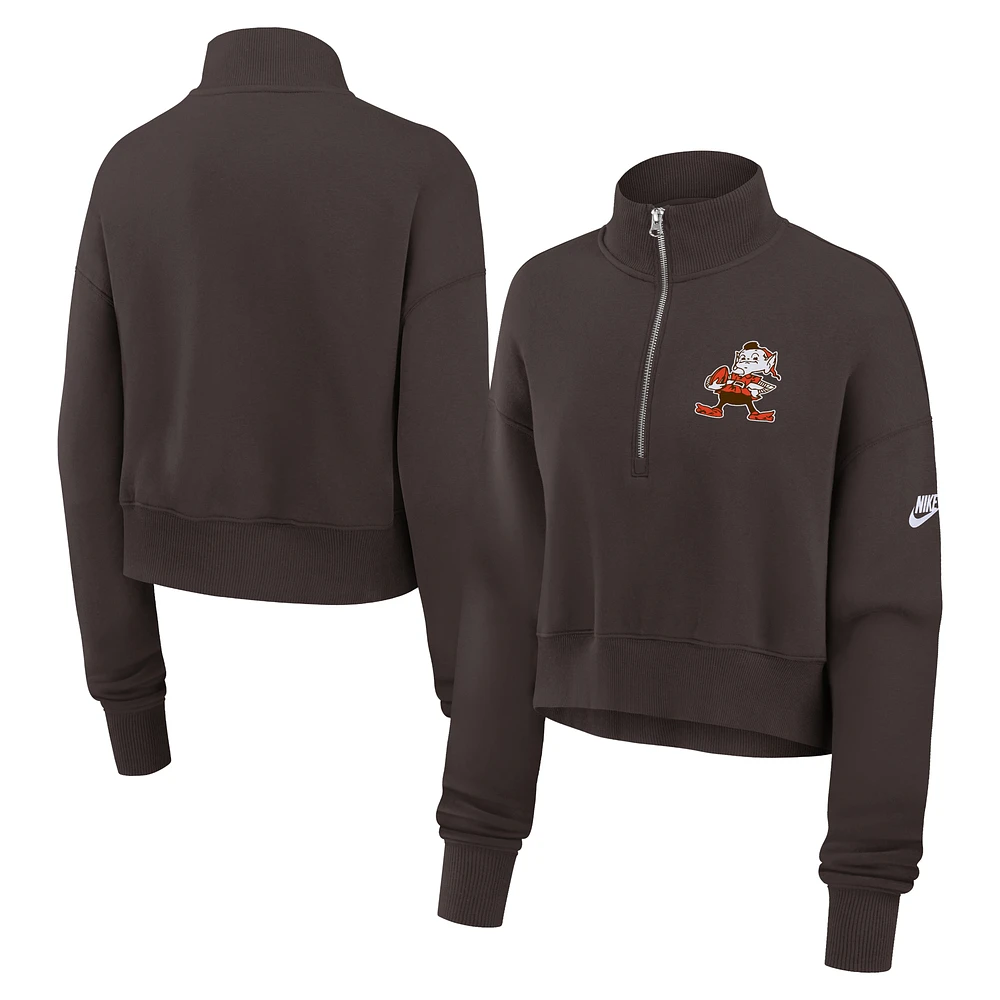 Women's Nike Brown Cleveland Browns Rewind Phoenix Half-Zip Sweatshirt