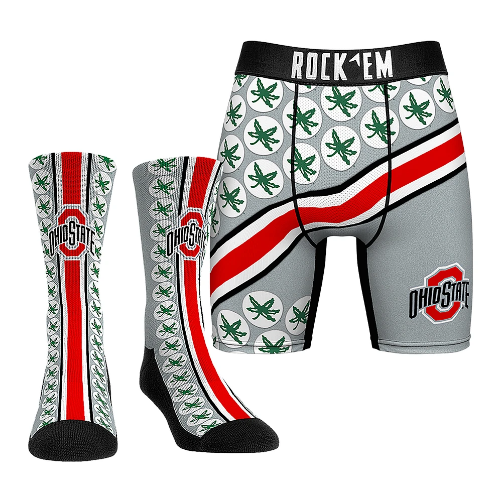 Men's Rock Em Socks Ohio State Buckeyes Helmet Series Underwear and Crew Combo Pack