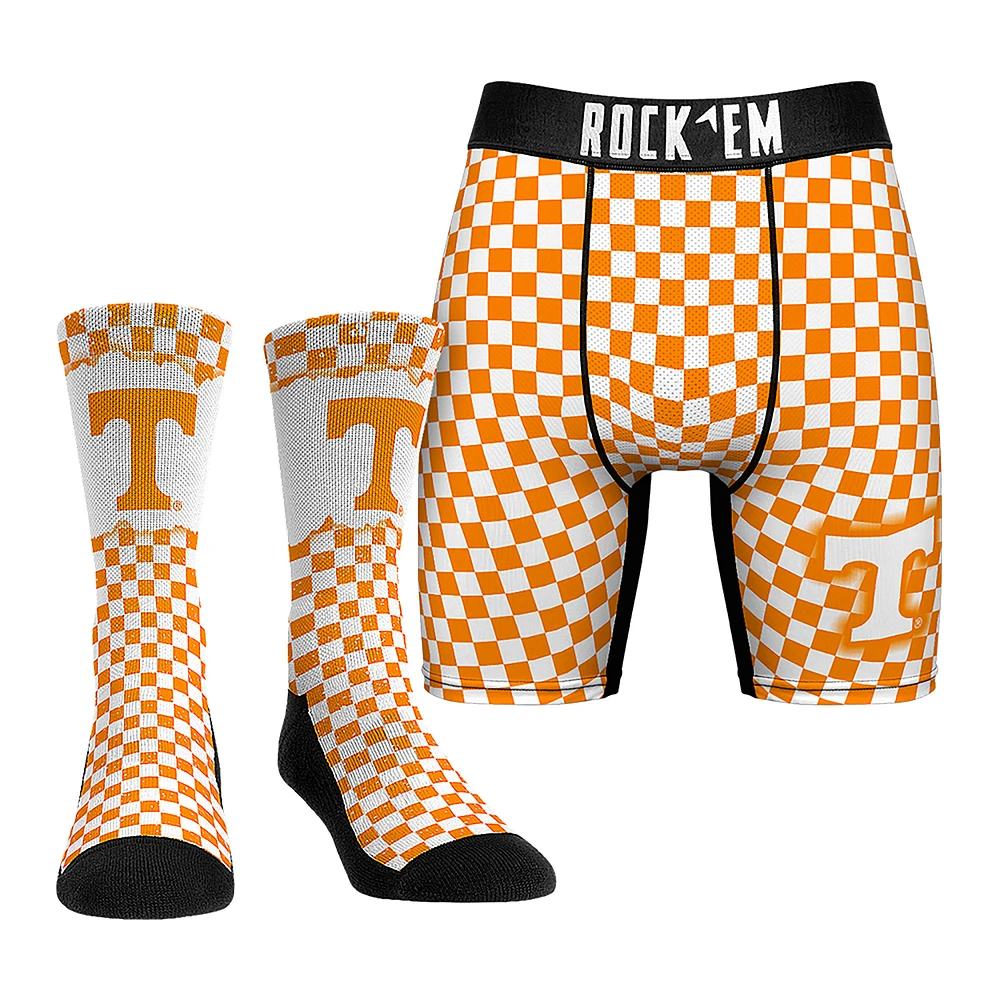 Men's Rock Em Socks Tennessee Volunteers Checkerboard Underwear and Crew Combo Pack