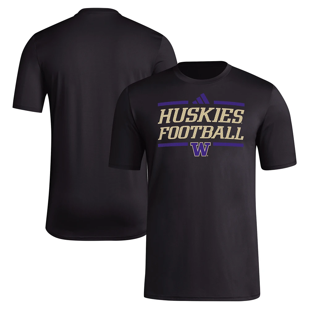 Men's adidas Black Washington Huskies Locker Football Pre-Game AEROREADY T-Shirt