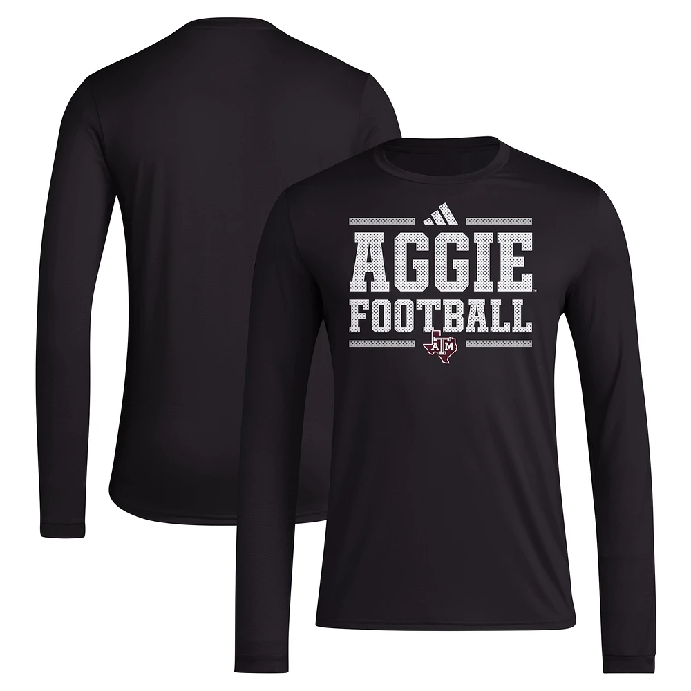 Men's adidas Black Texas A&M Aggies Locker Football Pre-Game AEROREADY Long Sleeve T-Shirt