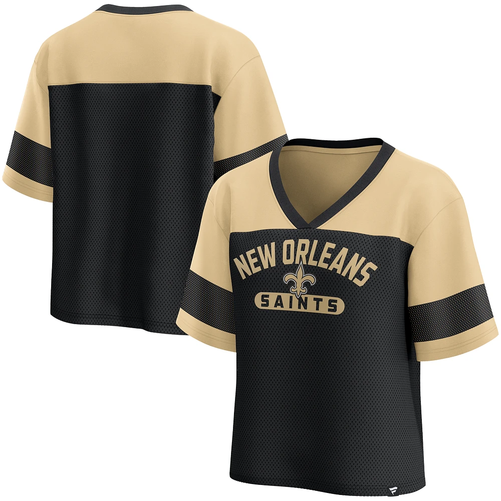 Women's Fanatics Black/Gold New Orleans Saints Homeschool Jersey Poly V-NeckFashion Top