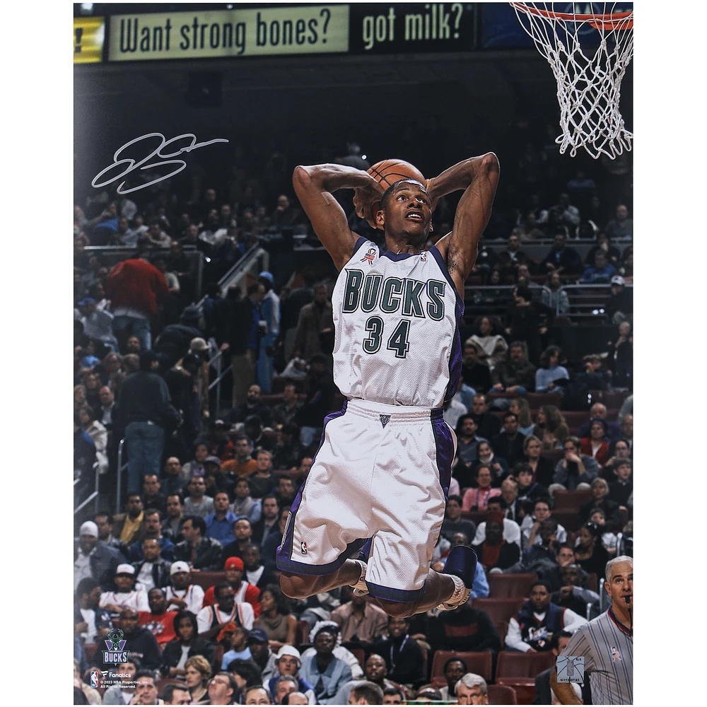 Ray Allen Milwaukee Bucks Autographed 16" x 20" Two Hand Dunk Photograph