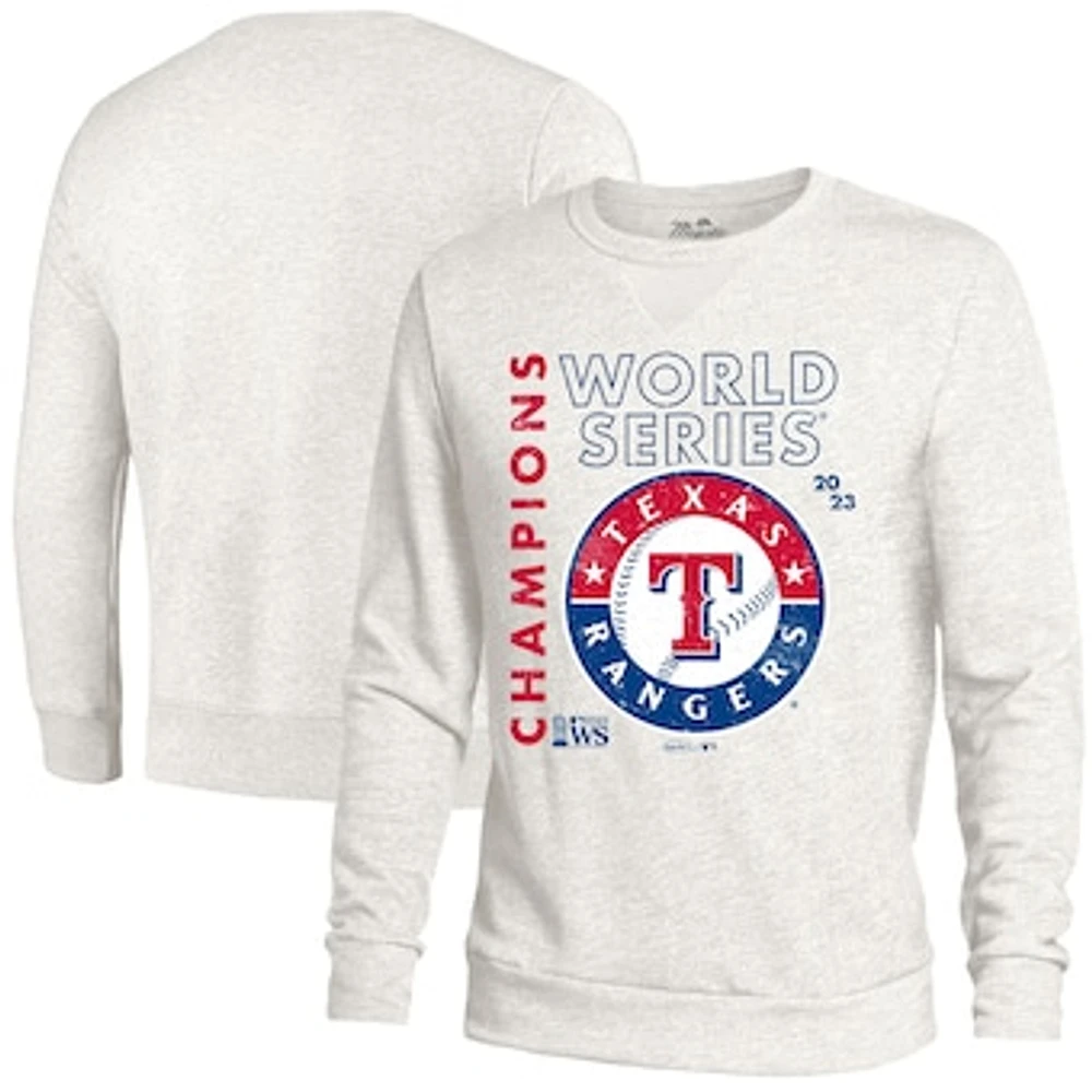 Men's Majestic Threads White Texas Rangers 2023 World Series Champions Tri-Blend Pullover Sweatshirt