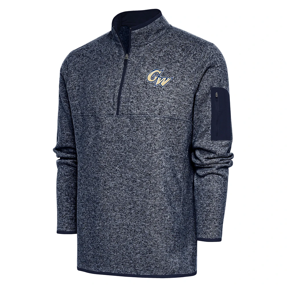 Men's Antigua Heather Navy George Washington University Fortune Quarter-Zip Pullover Jacket