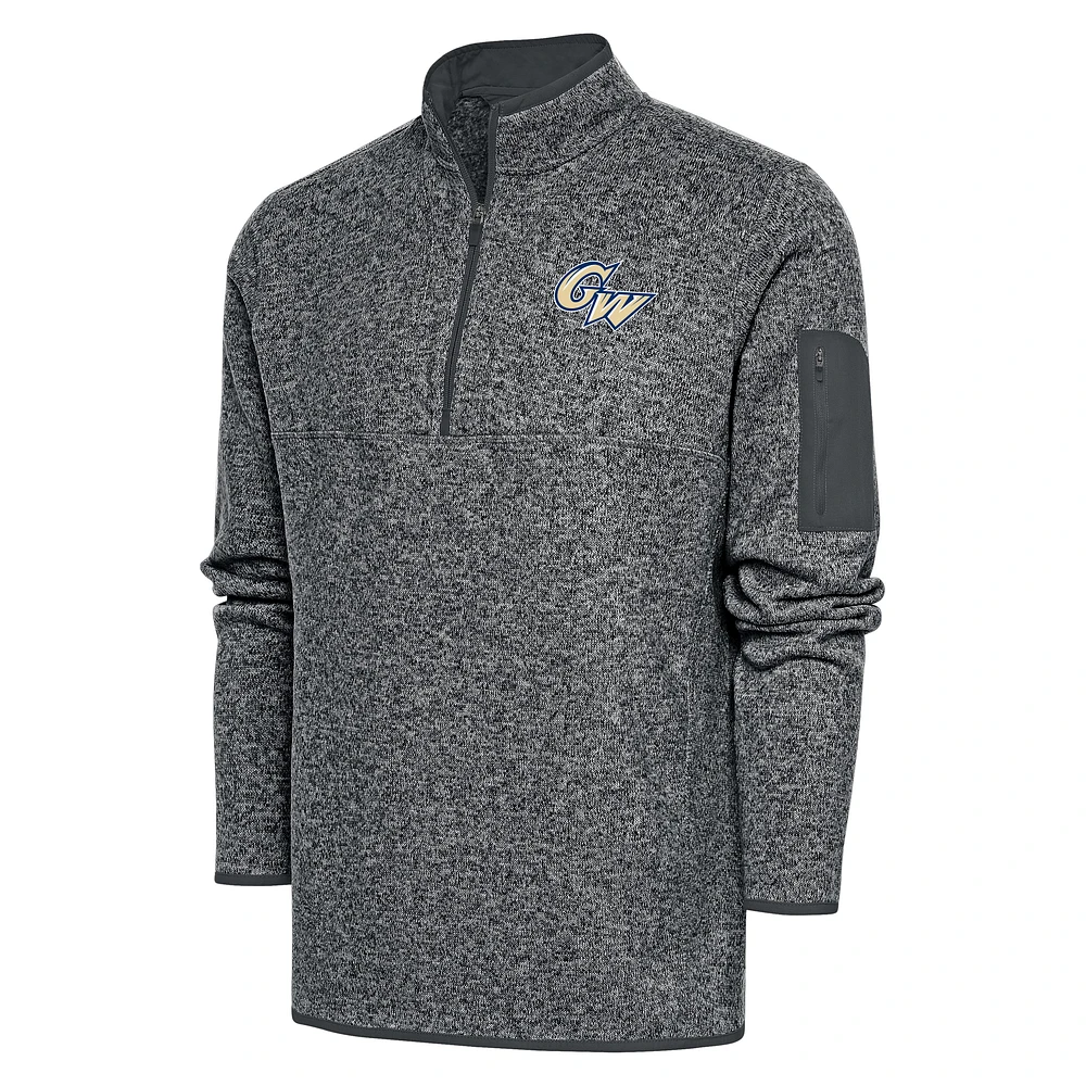 Men's Antigua Heather Gray George Washington University Fortune Quarter-Zip Pullover Jacket