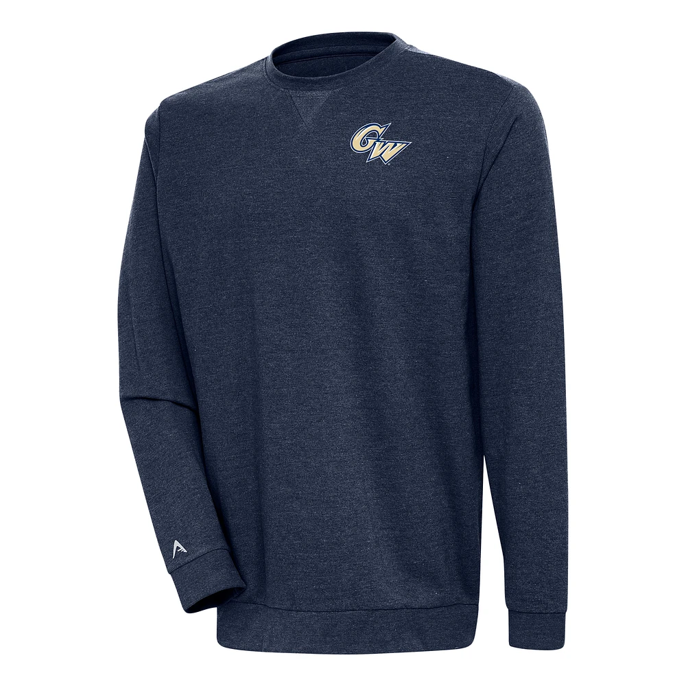 Men's Antigua Heather Navy George Washington University Reward Crewneck Pullover Sweatshirt