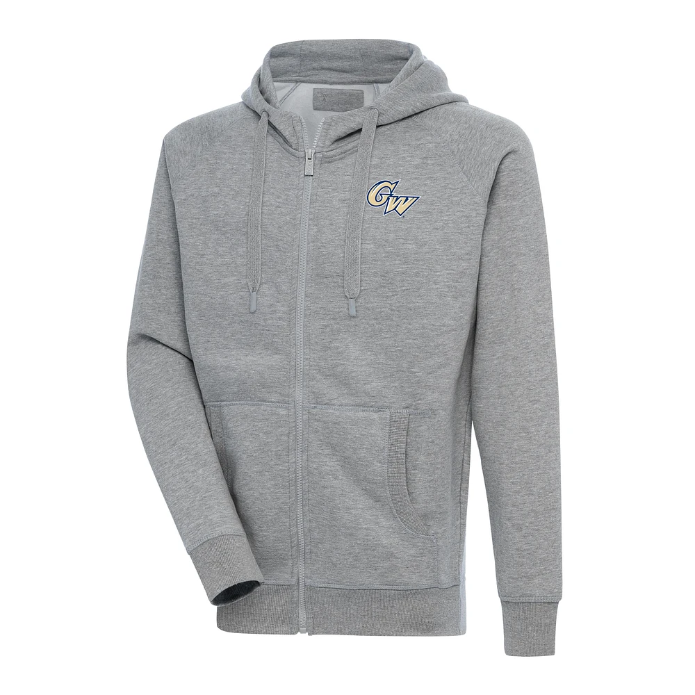 Men's Antigua Heather Gray George Washington University Victory Full-Zip Hoodie