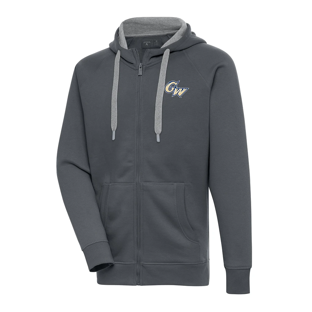 Men's Antigua Charcoal George Washington University Victory Full-Zip Hoodie