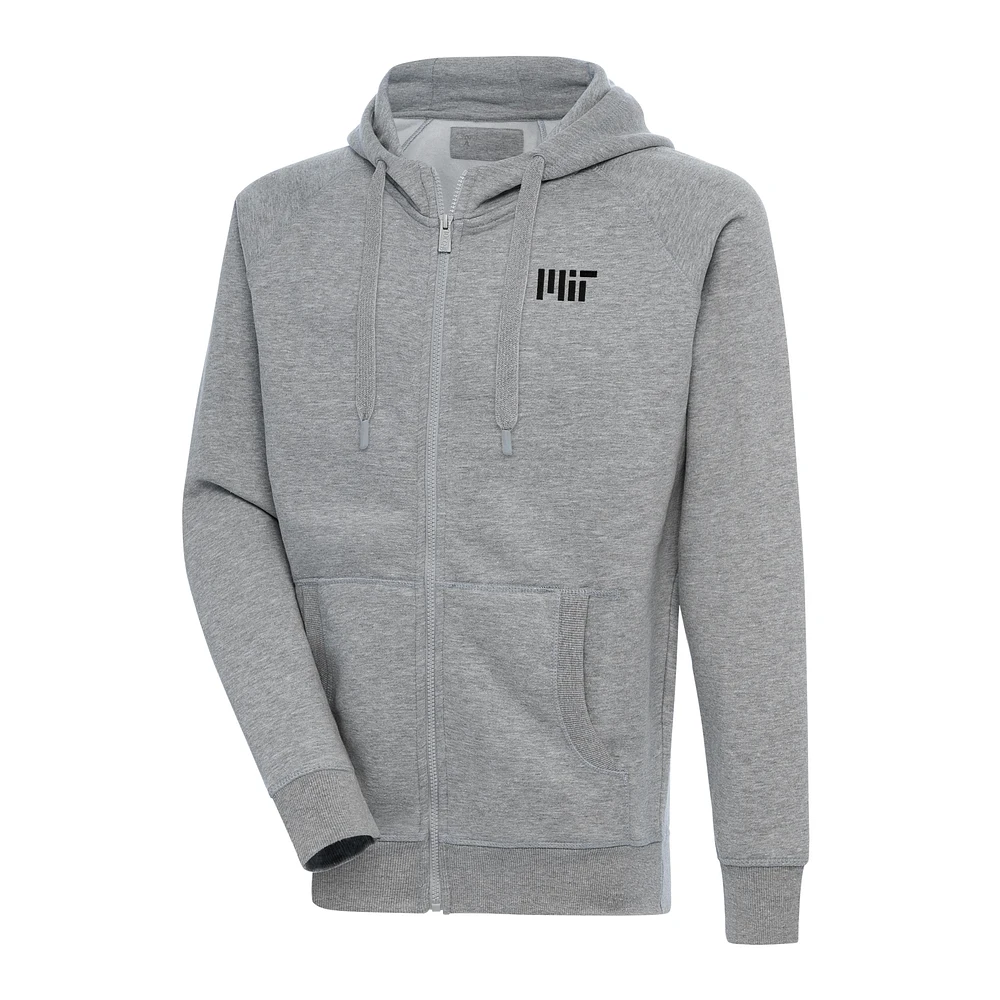Men's Antigua Heather Gray MIT Engineers Victory Full-Zip Hoodie
