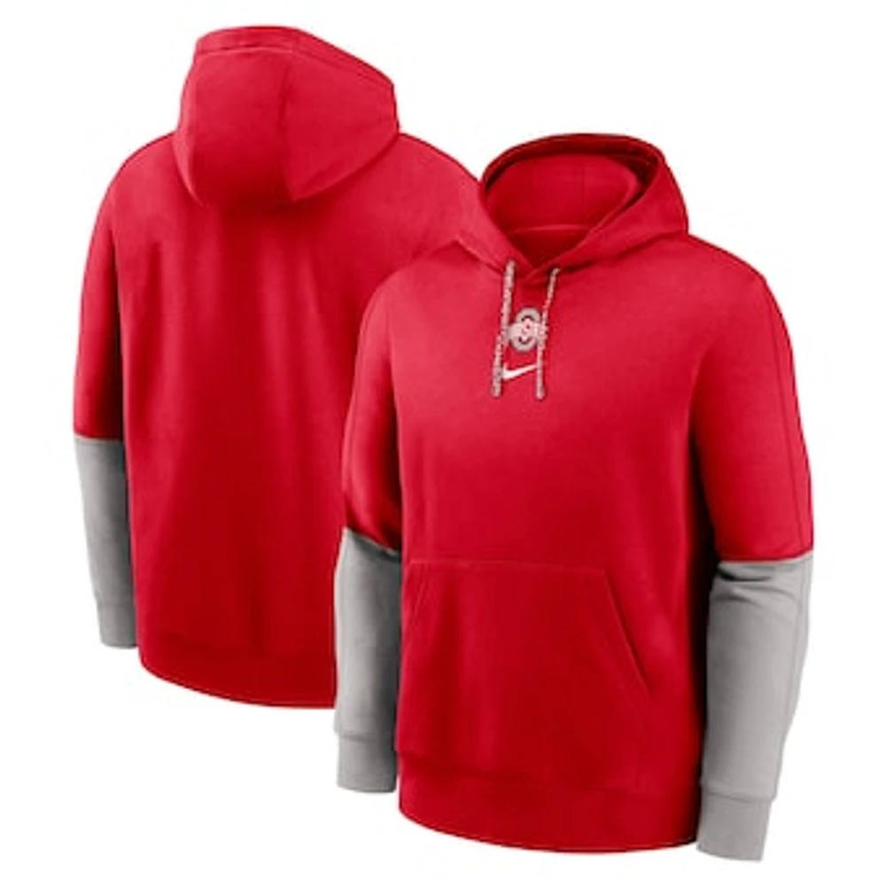 Men's Nike Scarlet/Gray Ohio State Buckeyes 2024 Sideline Club Pullover Hoodie