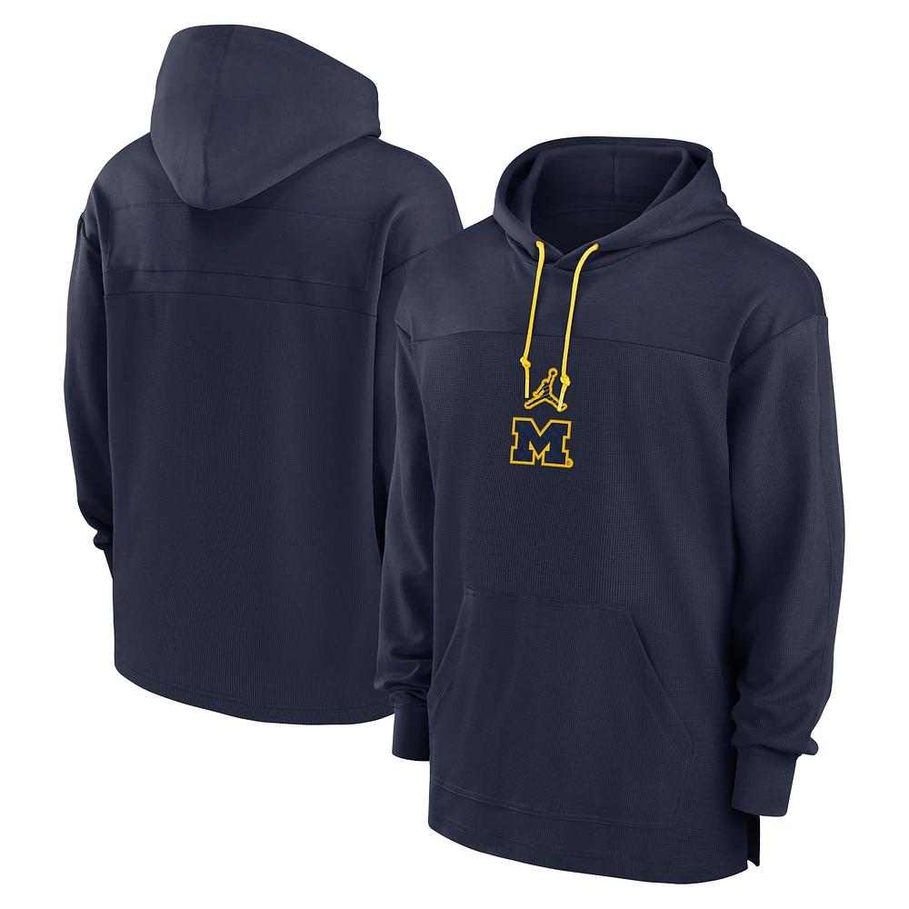 Men's Jordan Brand Navy Michigan Wolverines 2024 Sideline Jersey Performance Pullover Hoodie