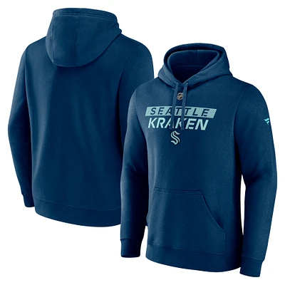 Men's Fanatics Navy Seattle Kraken Authentic Pro Core Primary Fleece Pullover Hoodie