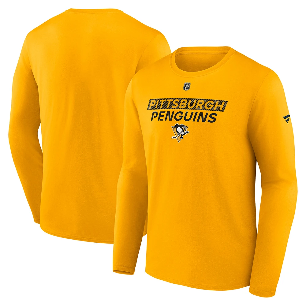 Men's Fanatics Gold Pittsburgh Penguins Authentic Pro Core Primary Long Sleeve T-Shirt