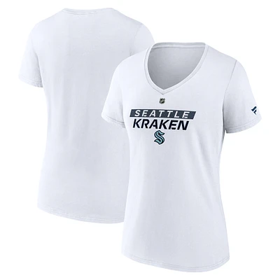 Women's Fanatics White Seattle Kraken Authentic Pro Core Primary V-Neck T-Shirt