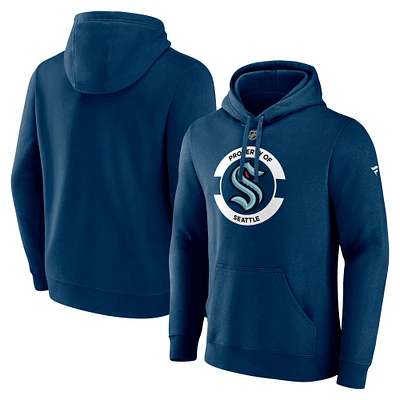 Men's Fanatics Deep Sea Blue Seattle Kraken Authentic Pro Core Secondary Fleece Pullover Hoodie