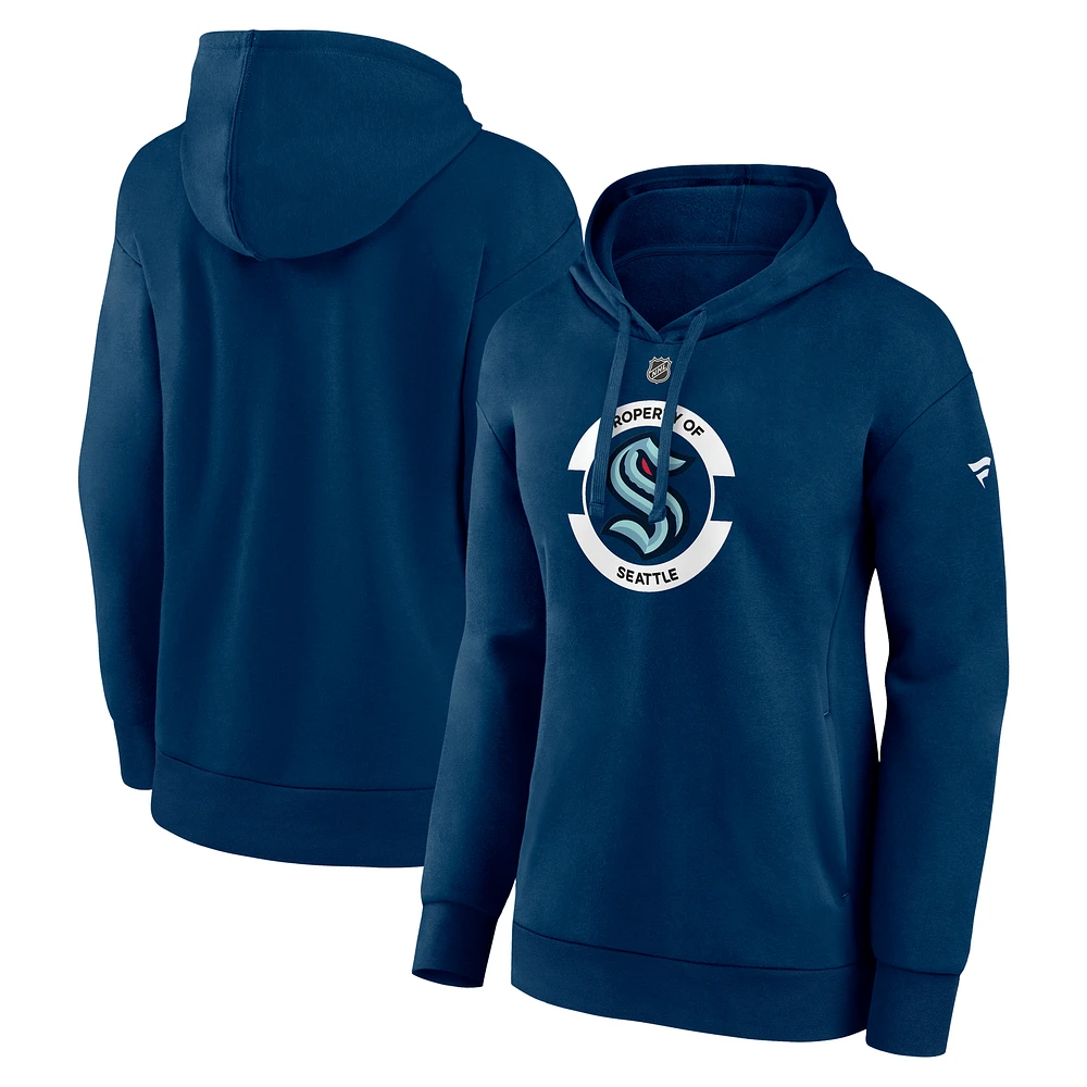 Women's Fanatics Navy Seattle Kraken Authentic Pro Core Secondary Fleece Pullover Hoodie