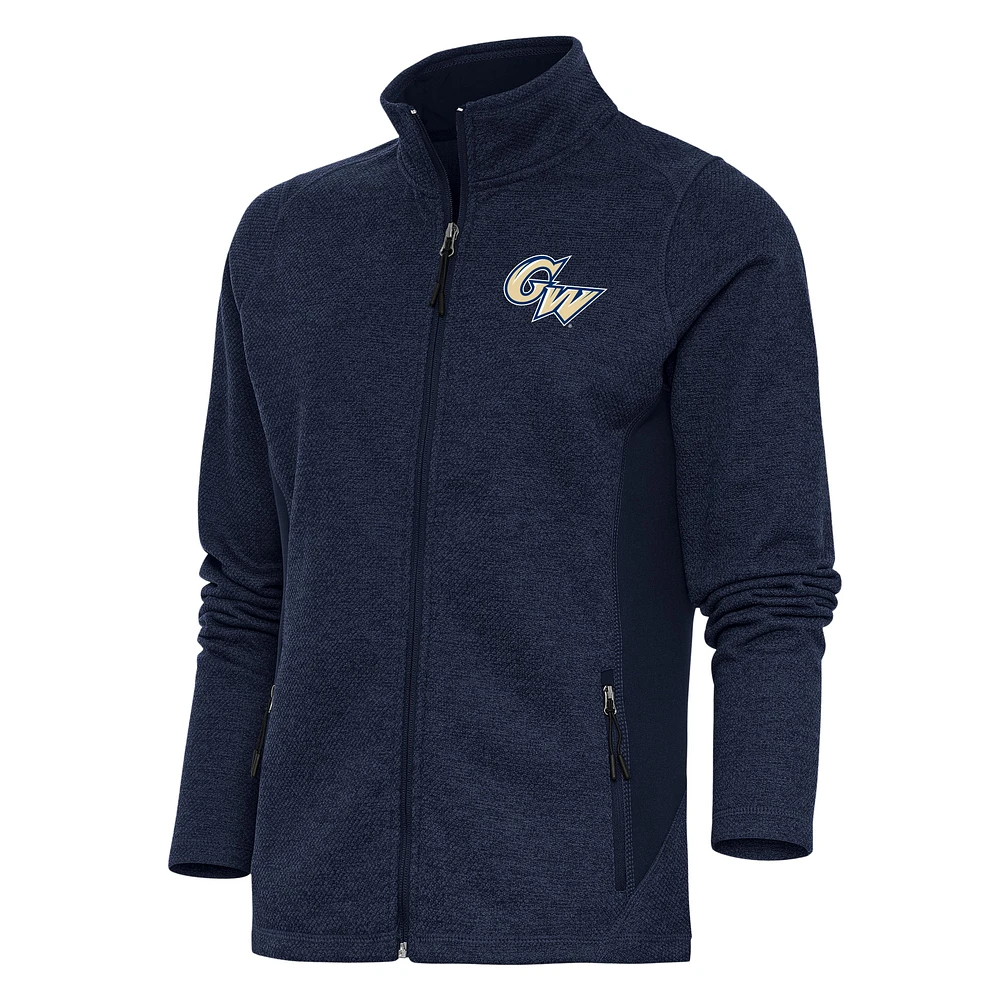 Women's Antigua Heather Navy George Washington University Full-Zip Course Jacket