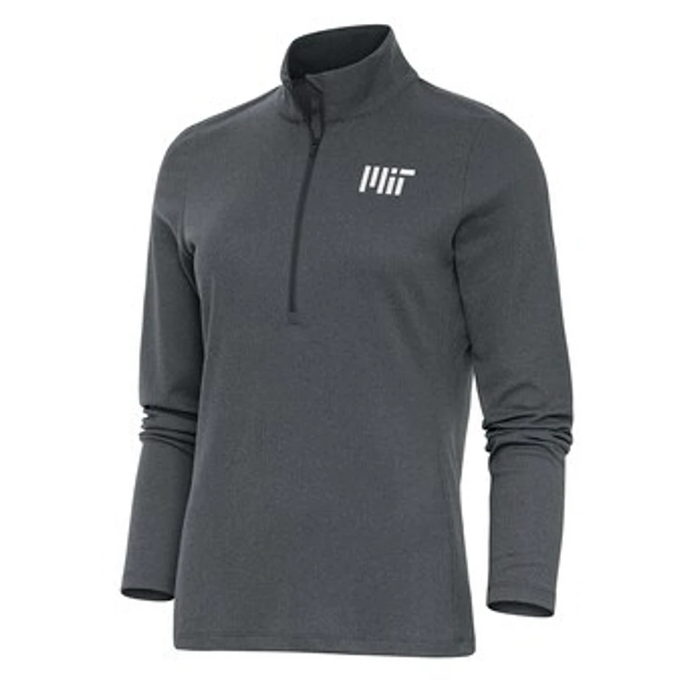 Women's Antigua Heather Charcoal MIT Engineers Epic Quarter-Zip Pullover Top