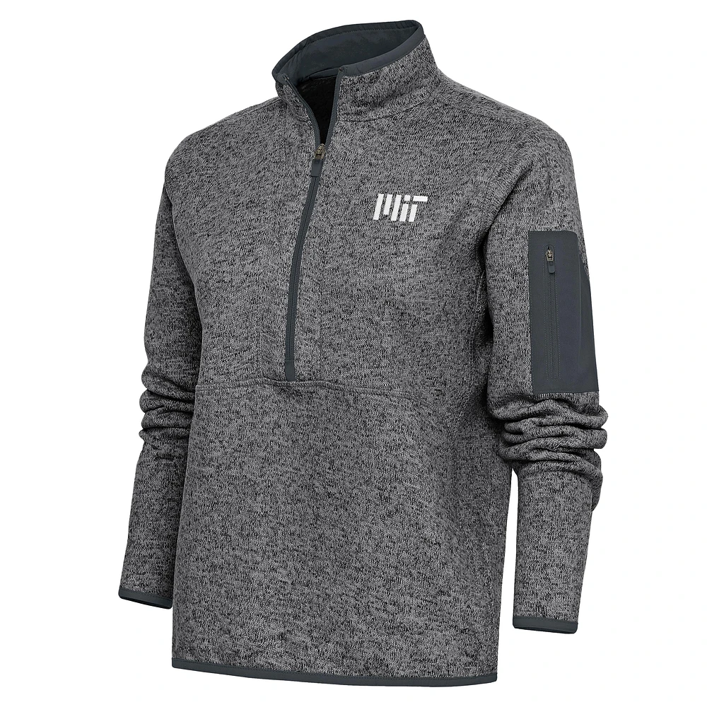 Women's Antigua Heather Charcoal MIT Engineers Fortune Half-Zip Pullover Jacket