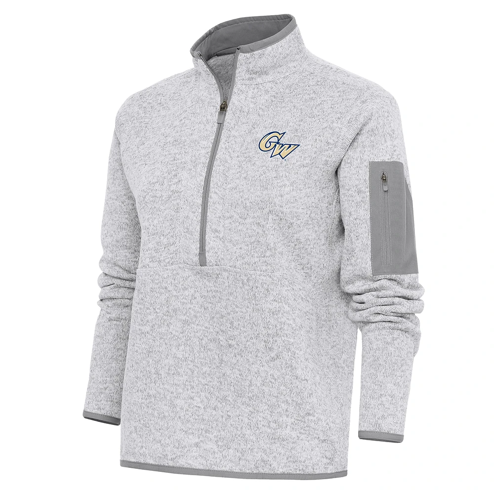 Women's Antigua Heather Gray George Washington University Fortune Half-Zip Pullover Jacket