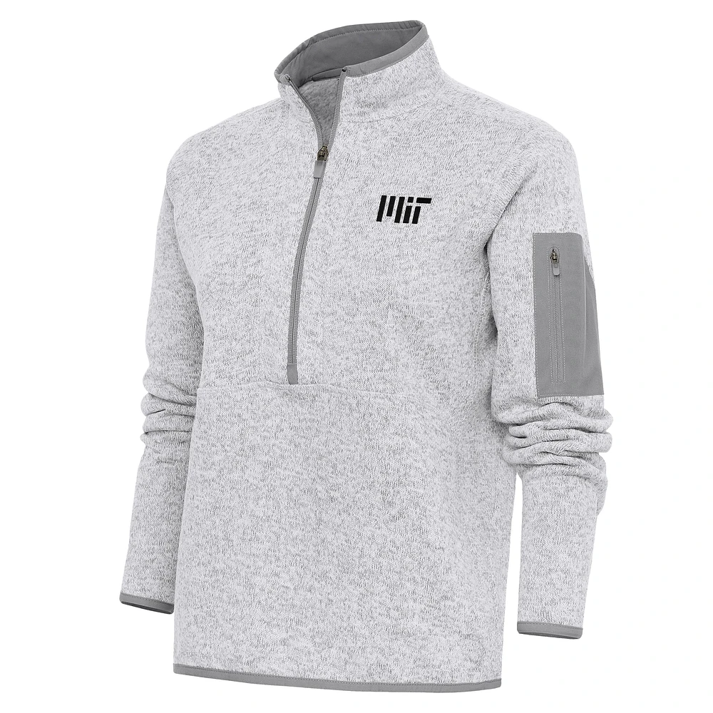 Women's Antigua Heather Gray MIT Engineers Fortune Half-Zip Pullover Jacket